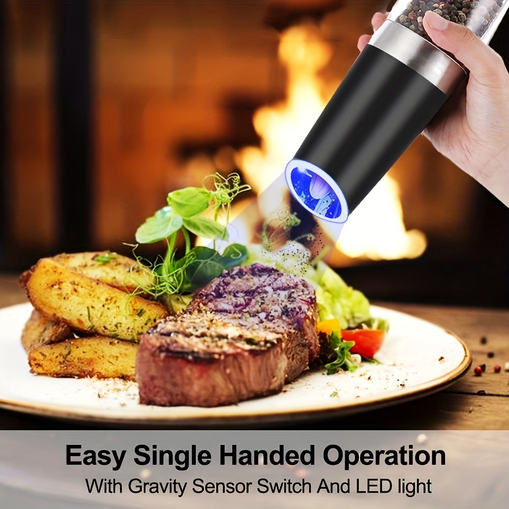 Electric Pepper Mill With Portable Stand Kitchen Automatic Salt Pepper  Grinder Set Stainless Steel Spice Grinder With Led Light